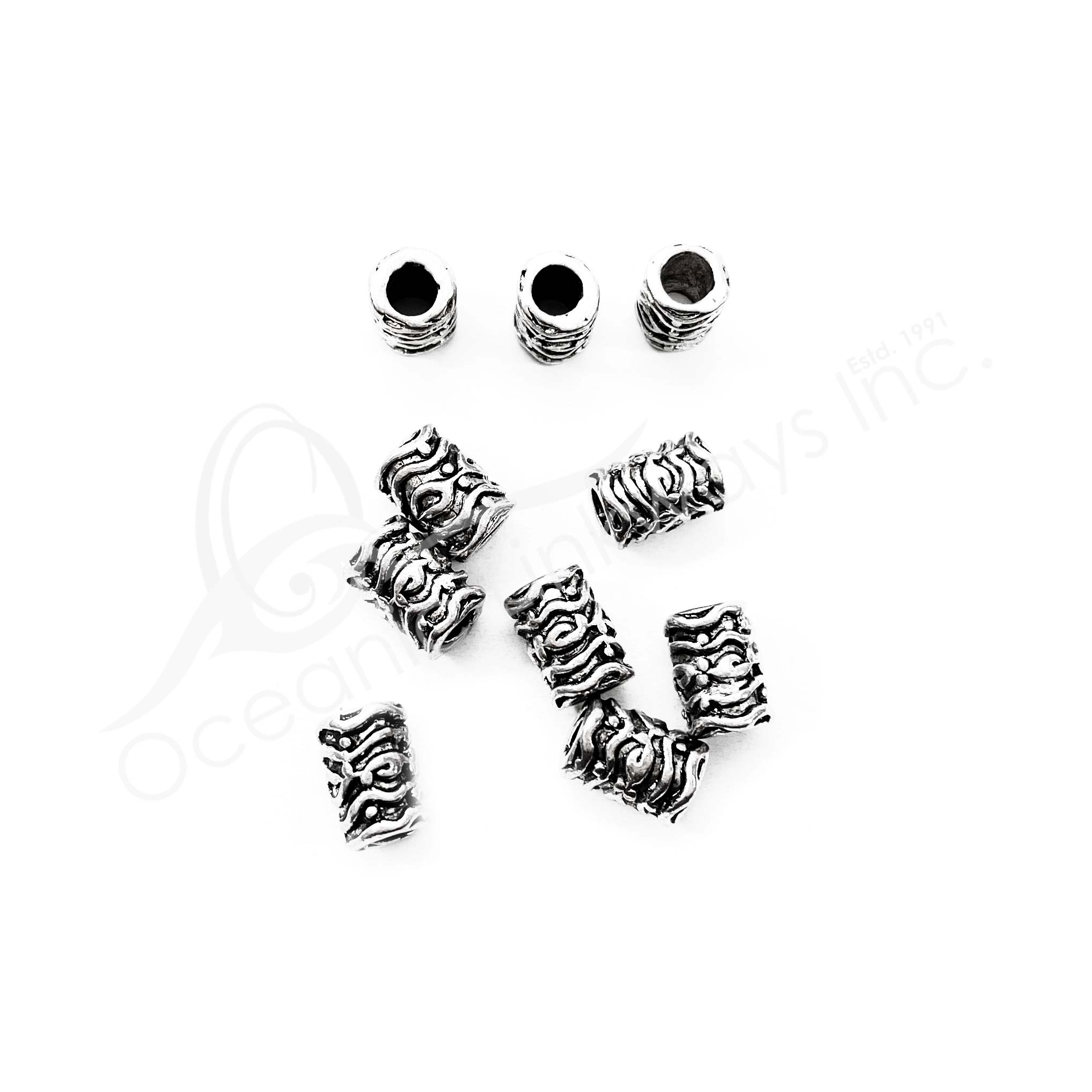 (CLOSE OUT) BEADS METAL TUBE WITH WAVES (PK 50) 1 CM L X 7 MM D